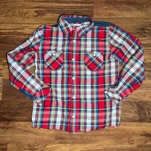 Hanna Andersson Long Sleeve Button Up Red Plaid Flannel Shirt Boys Size 130